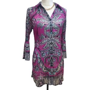 Alfani. Pink & Black Paisley Print crinkle blouse. Size: Medium